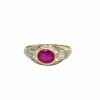 Bague en or gravée de diamants sans chaleur et rubis de Birmanie certifiés Belle Époque