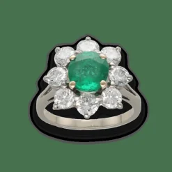 Bague en or gris 18K avec émeraude de Colombie 1,00 ct et 1,60 ct de diamants – Vers 1970 – Taille 51-52