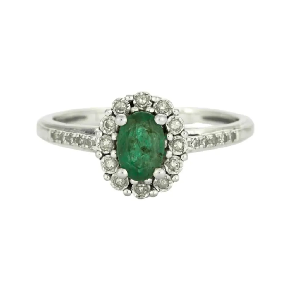 Bague en or gris émeraude et diamants