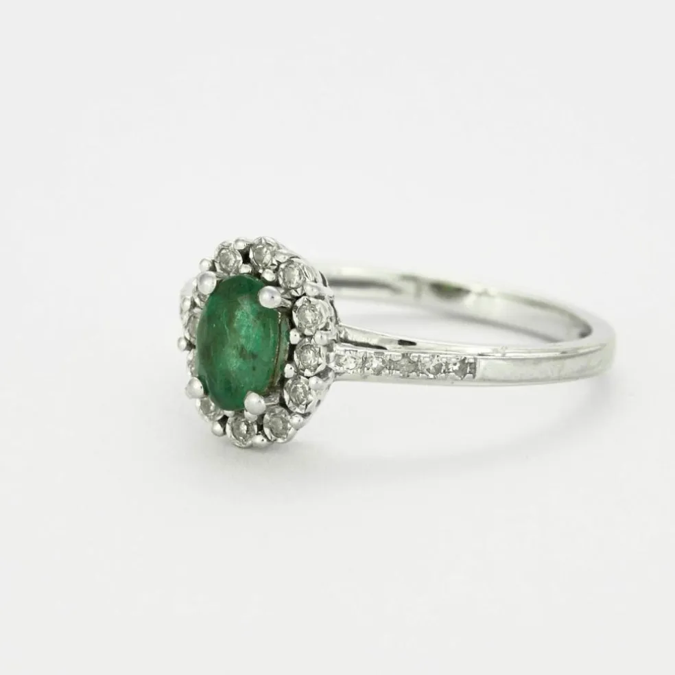 Bague en or gris émeraude et diamants