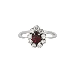 Bague en or gris, rubis et diamants