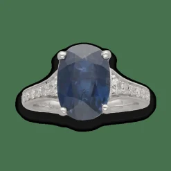 Bague en or gris saphir et diamants brillants