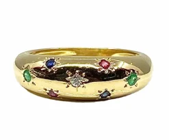 Bague en or jaune 18 carats, multipierres precieuses