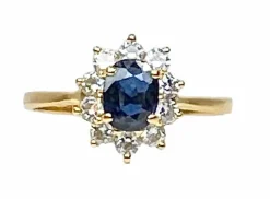 Bague en or jaune 18 carats, saphir et diamants