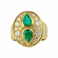 Bague en or jaune 18 carats, émeraudes et diamants