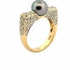 Bague en or jaune 18 carats diamants et perle de Tahiti