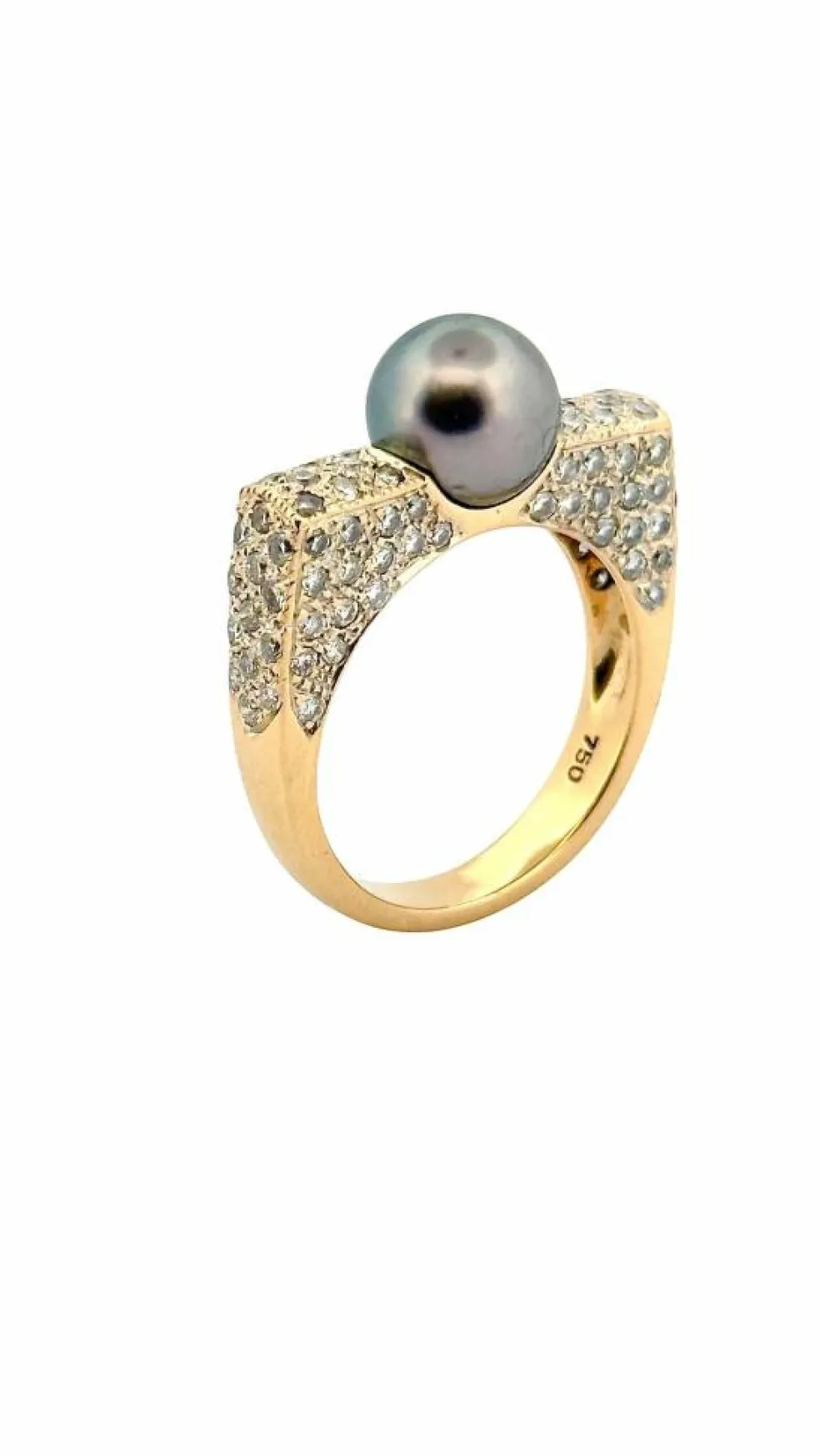 Bague en or jaune 18 carats diamants et perle de Tahiti