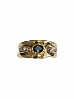 Bague en or jaune 18 carats saphir bleu et diamant