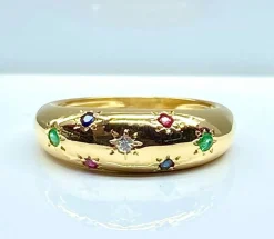 Bague en or jaune 18 carats, multipierres precieuses
