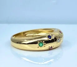Bague en or jaune 18 carats, multipierres precieuses