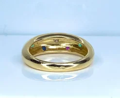Bague en or jaune 18 carats, multipierres precieuses