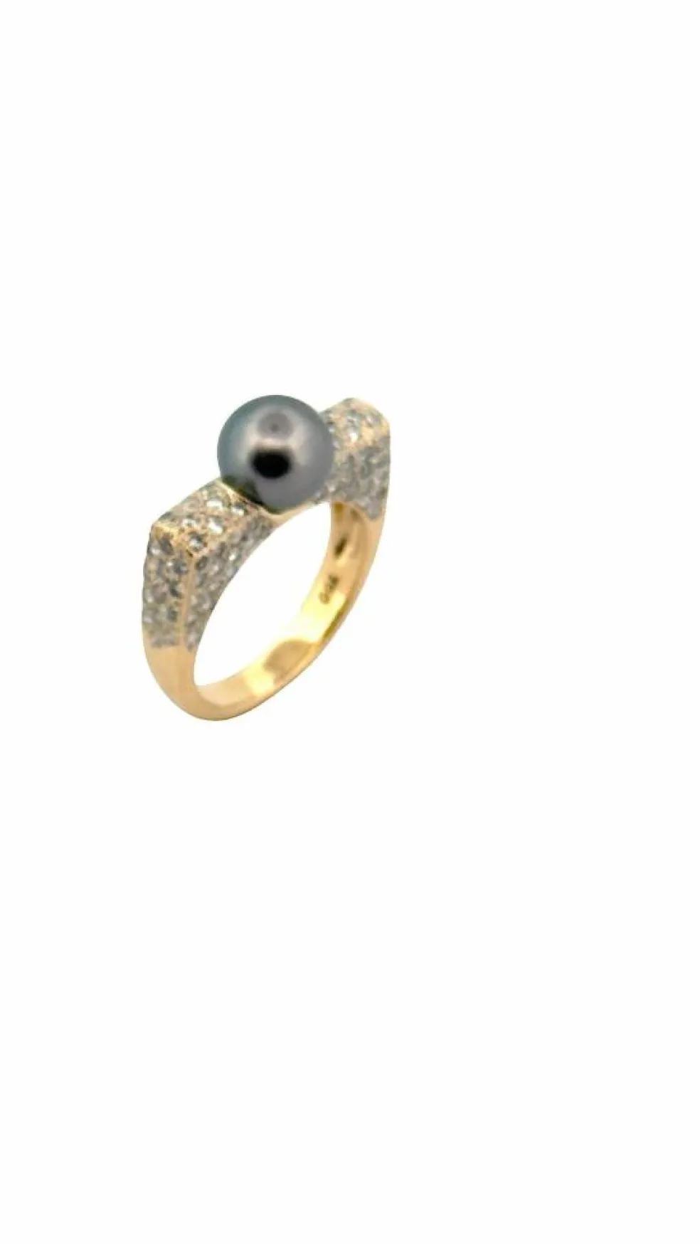 Bague en or jaune 18 carats diamants et perle de Tahiti
