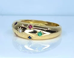 Bague en or jaune 18 carats, multipierres precieuses