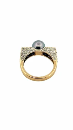 Bague en or jaune 18 carats diamants et perle de Tahiti