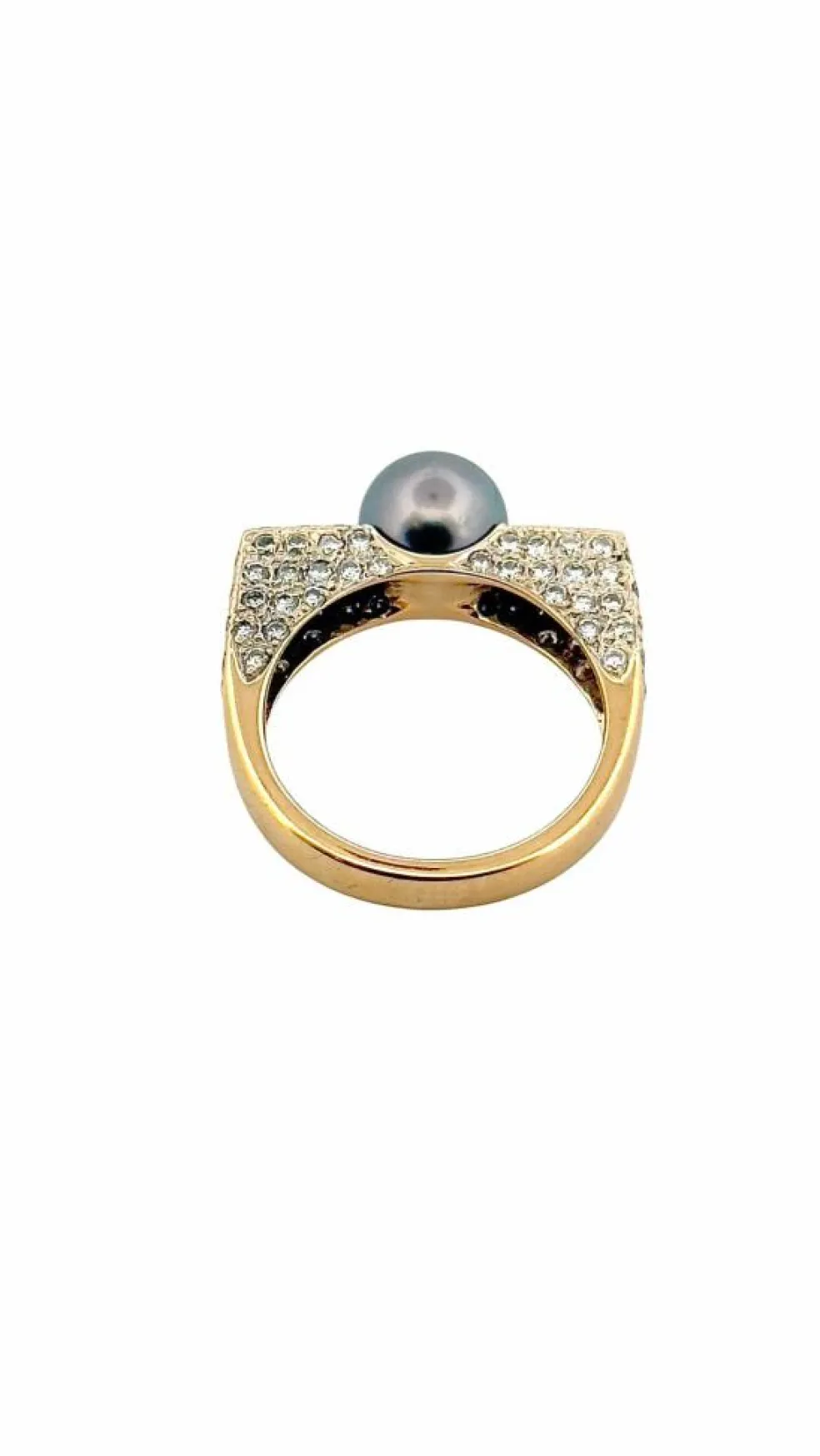 Bague en or jaune 18 carats diamants et perle de Tahiti