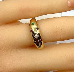 Bague en or jaune 18 carats, multipierres precieuses