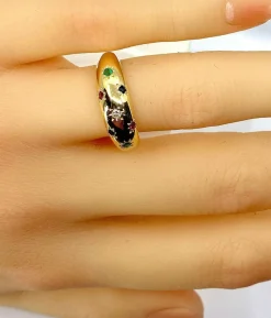 Bague en or jaune 18 carats, multipierres precieuses