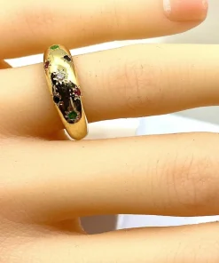 Bague en or jaune 18 carats, multipierres precieuses