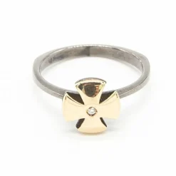 Bague en or jaune, argent et diamants