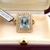 Bague en or jaune avec aigue-marine et diamants