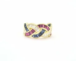 Bague en or jaune avec diamants, rubis et saphirs