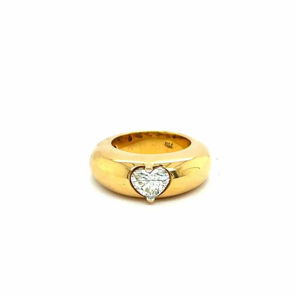 Bague en or jaune avec diamant en forme de cœur de 1 carat