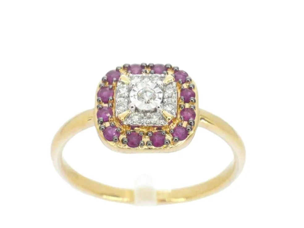 Bague en or jaune avec diamants et rubis