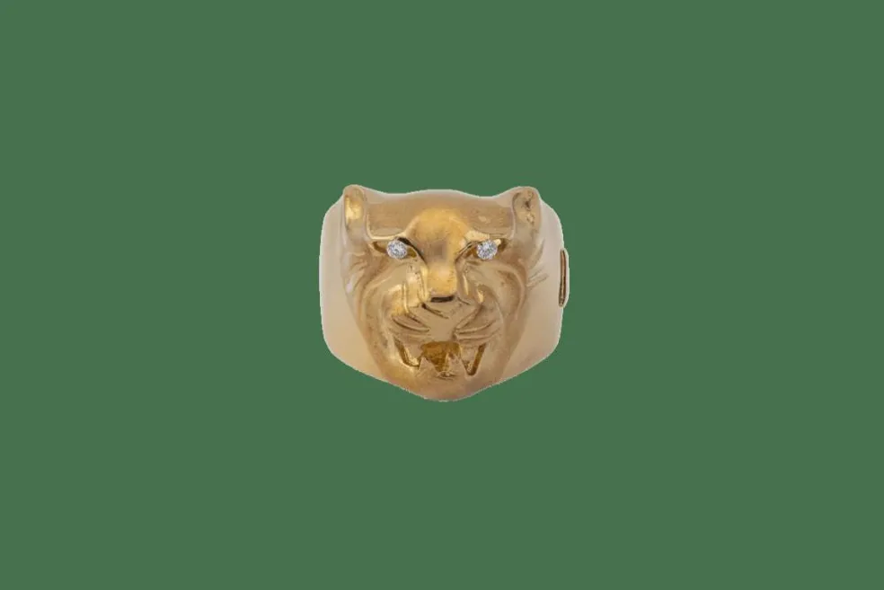 Bague en or jaune avec panthère et diamants
