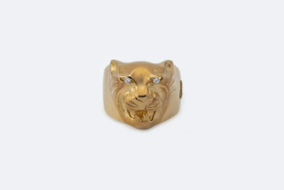 Bague en or jaune avec panthère et diamants