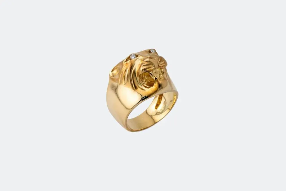 Bague en or jaune avec panthère et diamants