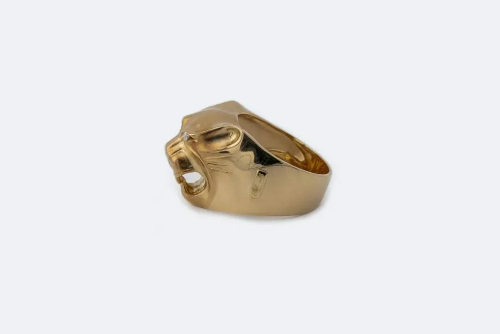 Bague en or jaune avec panthère et diamants