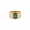 Bague en or jaune avec pierre verte