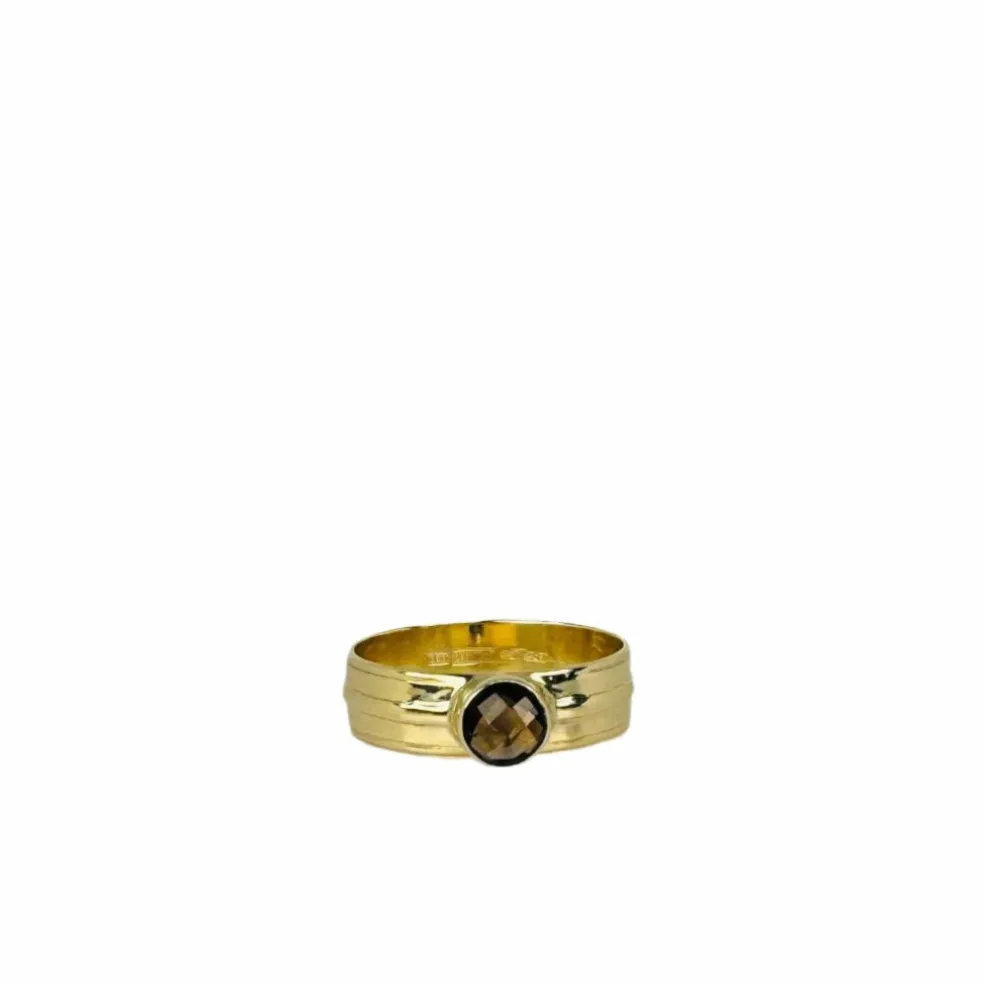 Bague en or jaune avec quartz fumé à facettes rondes