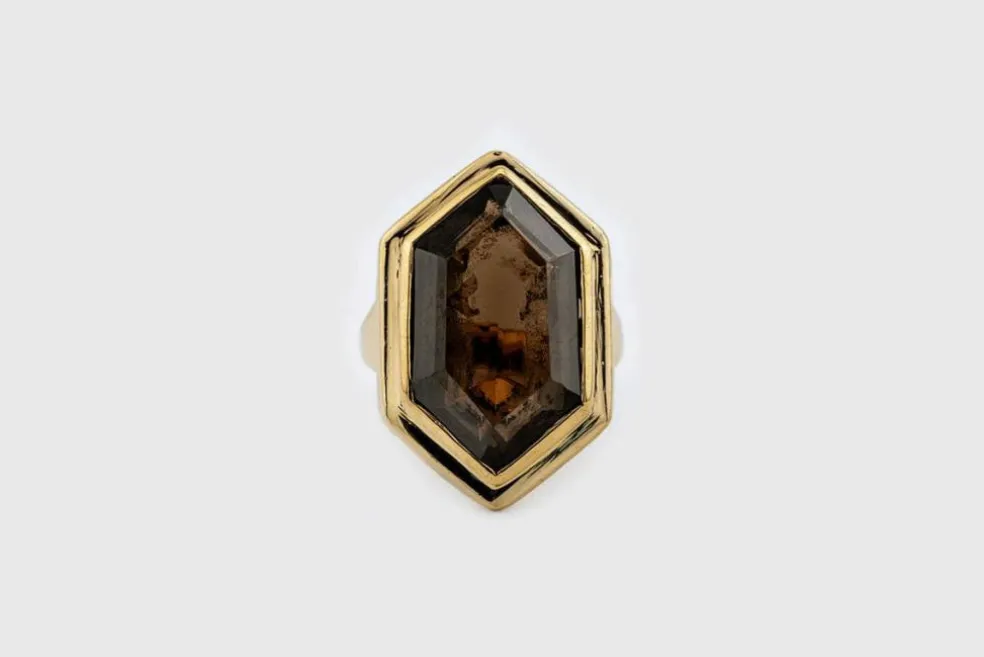 Bague en or jaune avec quartz fumé