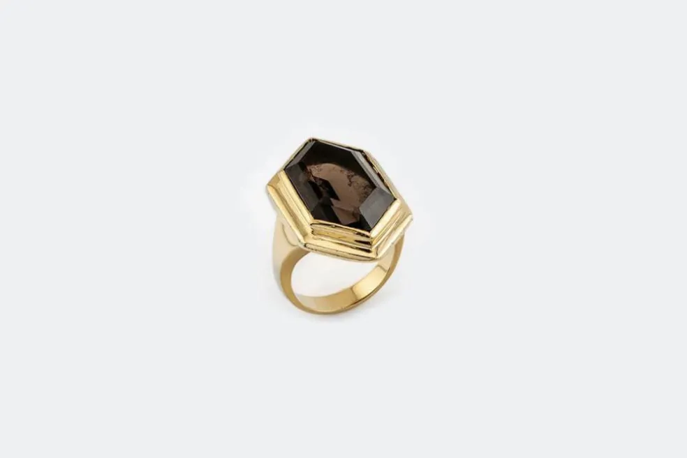 Bague en or jaune avec quartz fumé