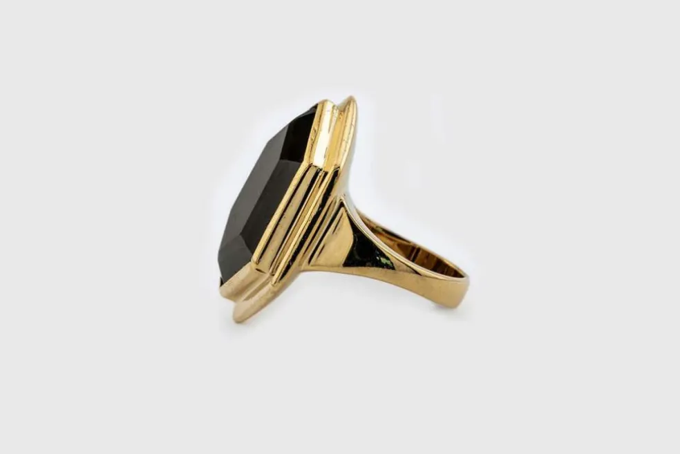 Bague en or jaune avec quartz fumé