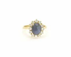 Bague en or jaune avec saphir et diamants