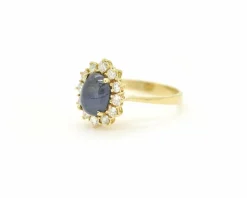 Bague en or jaune avec saphir et diamants