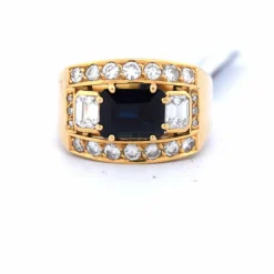 Bague en or jaune avec saphir et diamant