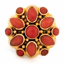 Bague en or jaune corail 14 carats avec grappe de fleurs