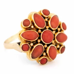 Bague en or jaune corail 14 carats avec grappe de fleurs