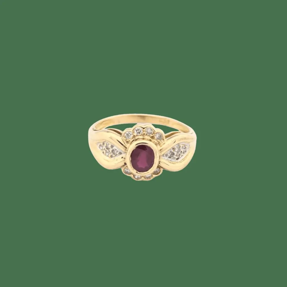 Bague en or jaune diamants et rubis