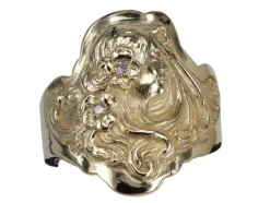 Bague en or jaune diamant sculpté à la main