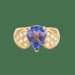 Bague en Or jaune, diamants, tanzanite