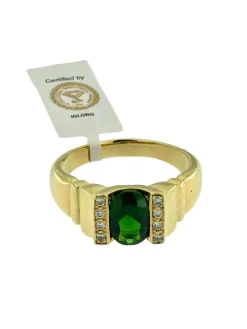 Bague en or jaune diamants et Diopside vert certificat IGI