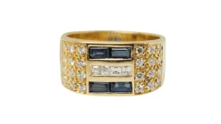 Bague en or jaune, diamants et saphirs