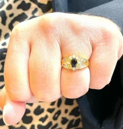 Bague en Or jaune, Diamants & Saphir