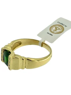 Bague en or jaune diamants et Diopside vert certificat IGI