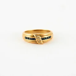 Bague en Or jaune, diamants & saphirs