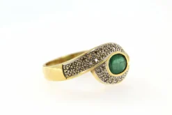 Bague en Or jaune, diamant & émeraude